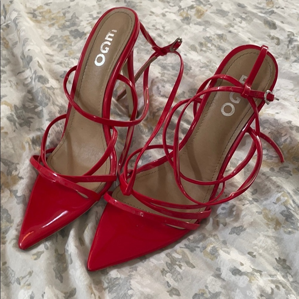 EGO red pointy strappy heels
